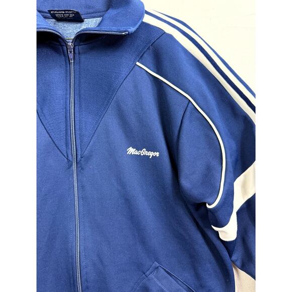 Vintage MacGregor Track Jacket Mens L Blue White Striped Long Sleeve Full Zip - Picture 3 of 10